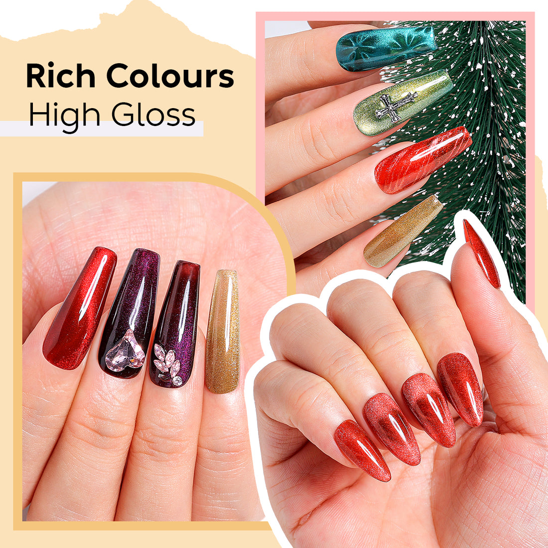Nicedeco Cat Eye Gel Nail Polish, Hema Free, Cruelty Free, Vegan, High Gloss Long Lasting Soak Off LED U V Gel 12 Colors Kit 11