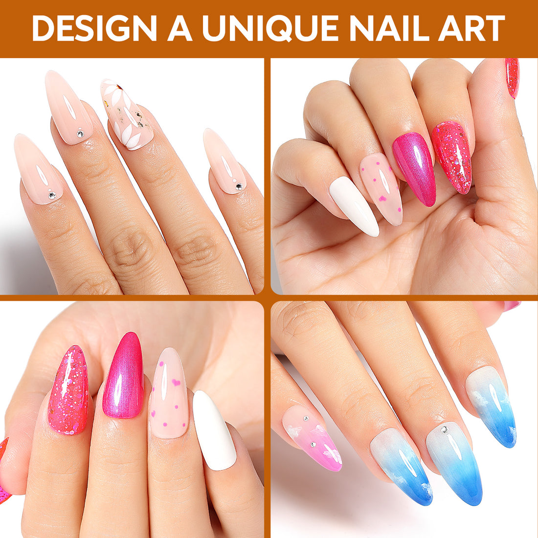 Nicedeco Almond Fake Nail Tips, 504Pcs Medium Soft Gel Nail Tips Almond Shape Pre Etched Half Matte Full Cover Clear Acrylic Gel Kit False Press on - 013