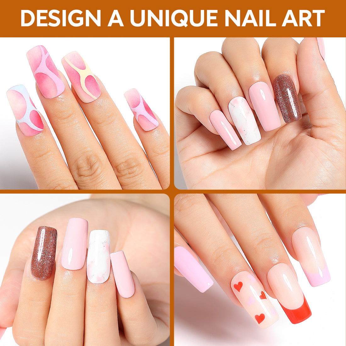 Nicedeco Medium Square Fake Nail Tips, 504Pcs Medium Soft Gel Nail Tips Pre Etched Half Matte Full Cover Clear Acrylic Gel Kit False Press on - 018