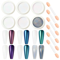 Nicedeco Aurora Nail Powder for Gel Nails, Cruelty Free, Vegan, 6 Jars Pearlescent Mermaid Powder Mirror Effect Iridescent Nail Glitter Manicure Pigment for Nail Art Design Gifts