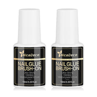 Nicedeco 2 Pcs 10ML Strong Nail Glue - Brush On Professional Adhesive for Quick Press On Nails & Tips, Salon-Worthy Long Lasting Bond, Cruelty Free Vegan Formula, No UV Light Needed