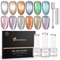Nicedeco Fur Effect Cat Eye Gel Nail Polish Set, 12 Colors 5ML Holographic UV LED Glitter Soak off Nail Polish with Magnet Nail Art DIY Salon For Women Kit 12-19