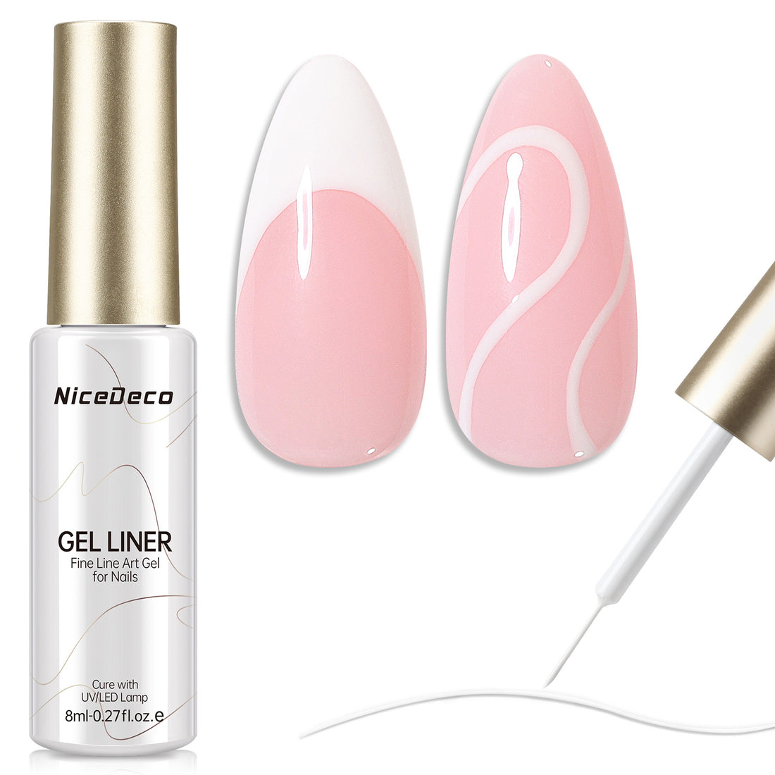 Nicedeco Gel Polish Nail Art Liner Gel, Hema Free, Cruelty Free, Vegan, White Nail Design with Thin Brush for French Manicure