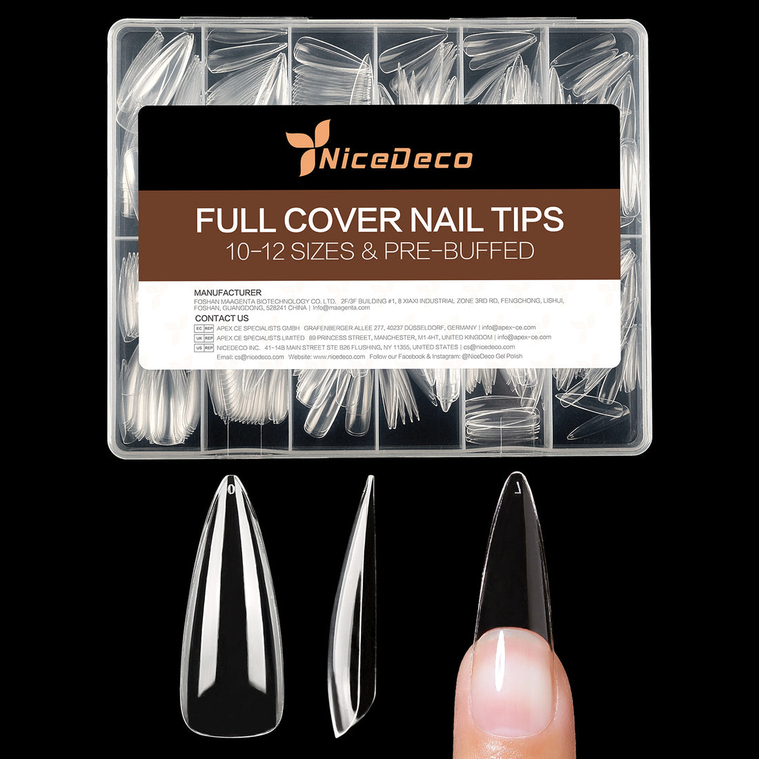 Nicedeco Gel Nail Tips Long Stiletto Shape Nails, 504Pcs Clear Soft Tips Full Cover False Nails for Gel Nail Extensions Press on Nails - 012