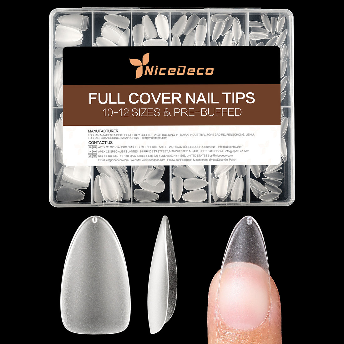 Nicedeco Gel Nail Tips Medium Almond Etch X Nail Tips, 10 Sizes 500 PCS Matte Full Cover False Nails Clear Acrylic Nails Glue on Nails - 017
