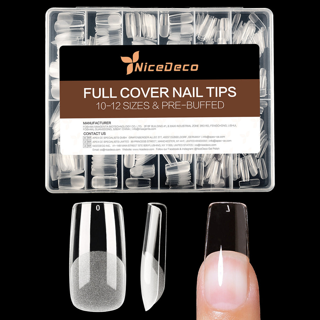 Nicedeco Medium Square Fake Nail Tips, 504Pcs Medium Soft Gel Nail Tips Pre Etched Half Matte Full Cover Clear Acrylic Gel Kit False Press on - 018
