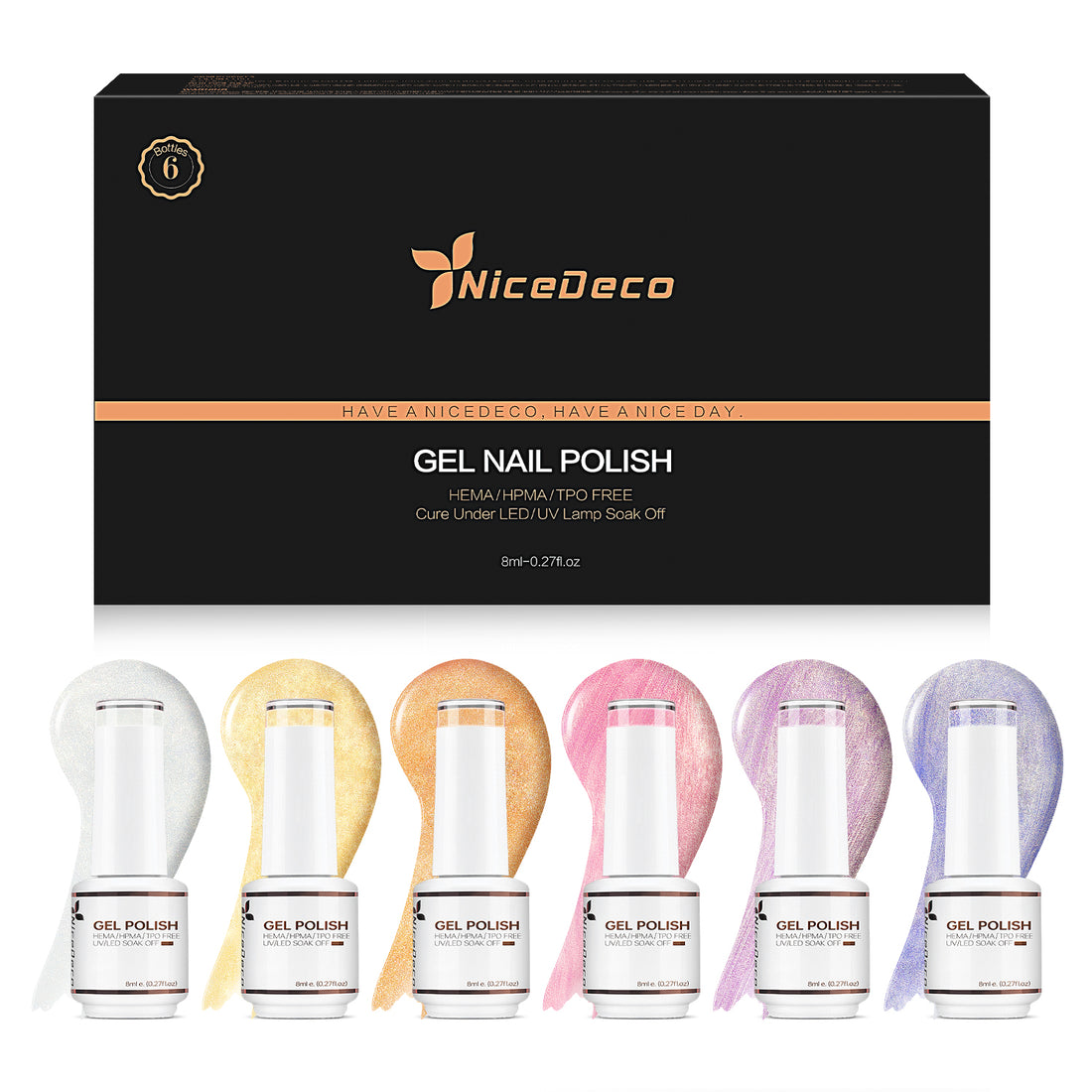 6-39 NiceDeco HEMA-free Pearl Gel Polish Set (8ml*6)