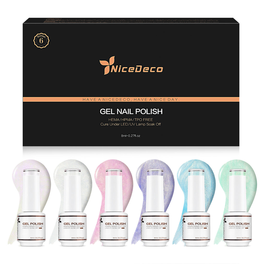 6-40 NiceDeco HEMA-free Pearl Gel Polish Set (8ml*6)