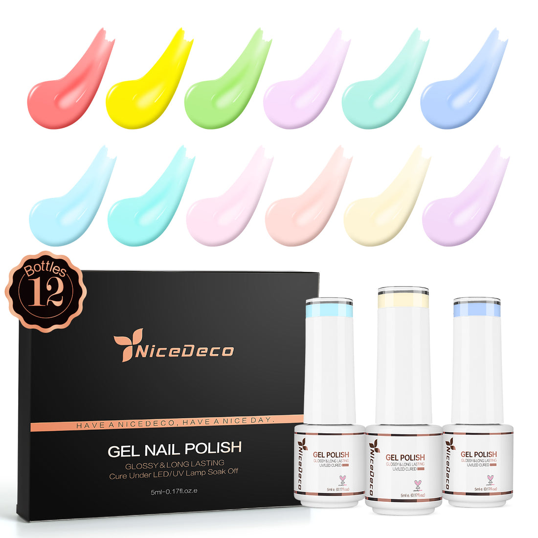 Nicedeco Gel Nail Polish Nail 12 Colors, Hema Free, Cruelty Free, Vegan, Pastel Pink Yellow U V Gel Manicure DIY Home for Women Girls Kit 10