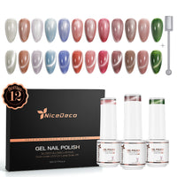 Nicedeco Cat Eye Gel Nail Polish, Hema Free, Cruelty Free, Vegan, High Gloss Long Lasting Soak Off LED U V Gel 12 Colors Kit 12