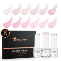 Nicedeco Builder Nail Gel Polish 12 stuks, Hema-vrij, dierproefvrij, veganistisch, basiskleuren Nude Pink Hard Strengthener Rubber Gel Extension Kit 1