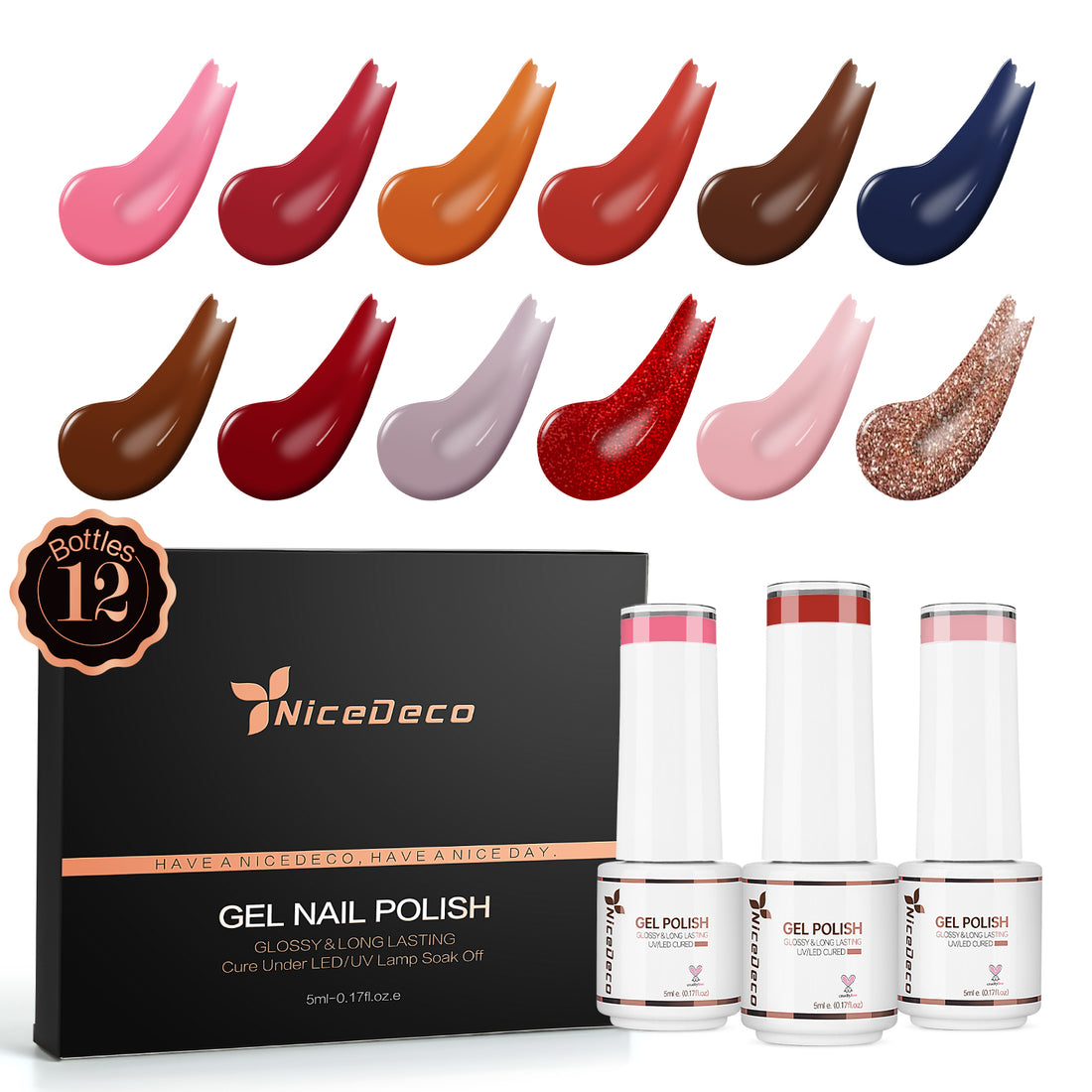 Nicedeco Gel Nail Polish Nail 12 Colors, Hema Free, Cruelty Free, Vegan, Fall Winter U V Gel Manicure Kit DIY Home for Women Girls Kit 5