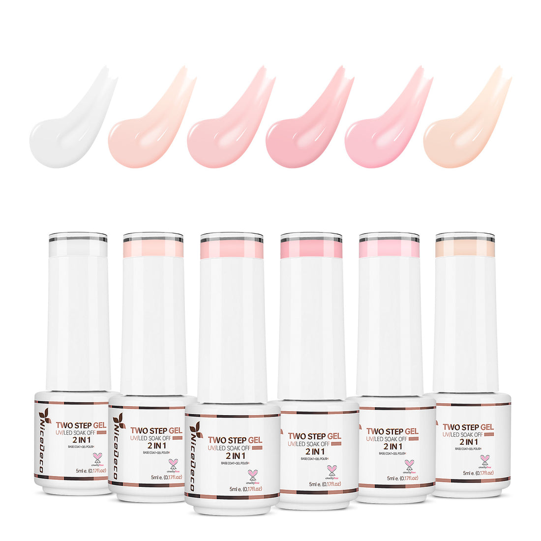 Nicedeco 2-Step Gel Nail Polish, High Gloss Long Lasting Soak Off LED U V Gel Polish Nail Art Kit for Women Girl 6 Pcs 5ml Kit 47