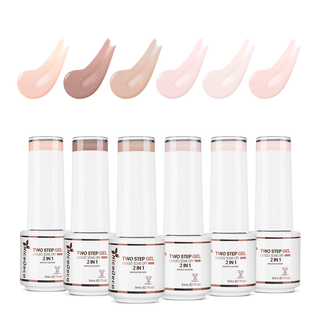 Nicedeco 2-Step Gel Nail Polish, Hema Free, Cruelty Free, High Gloss Long Lasting Soak Off LED U V Gel Polish 6 Pcs 5ml Kit 48