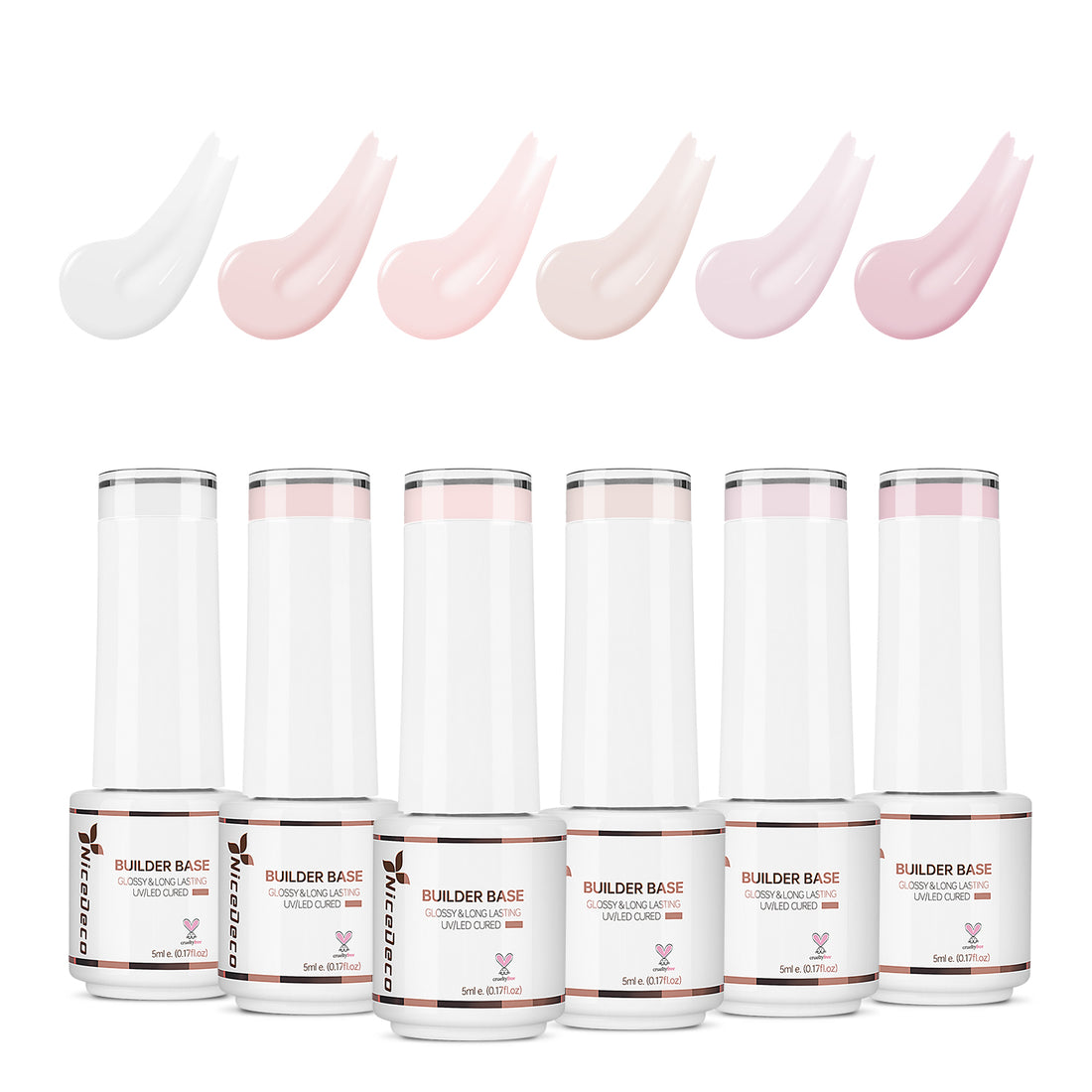 Nicedeco Builder Nail Gel Polish 6pcs, Hema Free, Cruelty Free, Vegan, Base Colors Nude Pink Hard Strengthener Rubber Gel Extension Kit 49