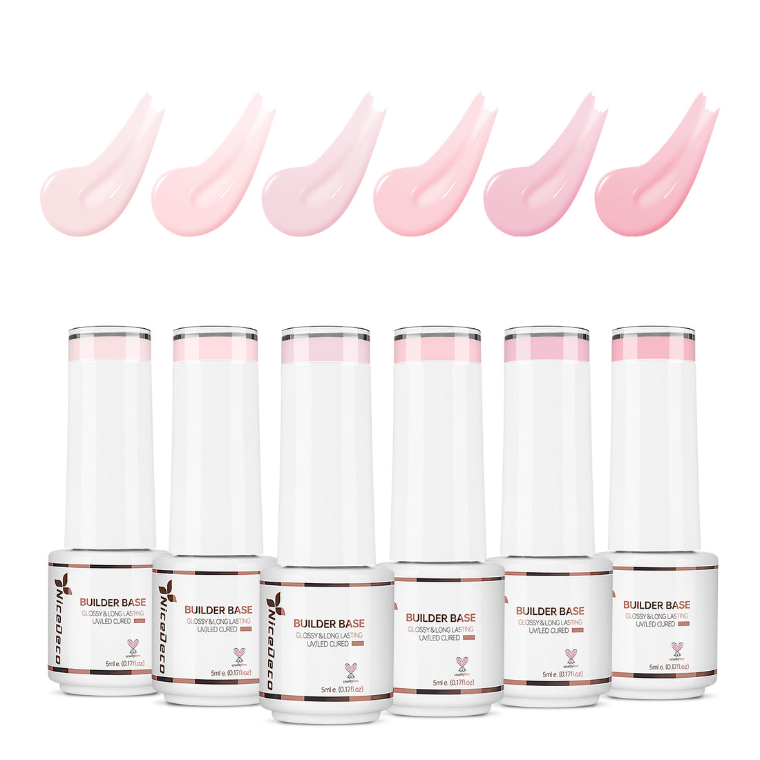 Nicedeco Builder Nail Gel Polish 6pcs, Hema Free, Cruelty Free, Vegan, Base Colors Nude Pink Hard Strengthener Rubber Gel Extension Kit 50