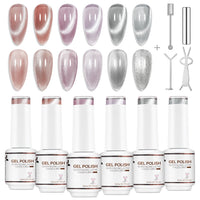 Nicedeco 6PCS 5ml Glassy Transparent Pink Magnetic Cat Eye Gel Polish Kit of with Magnet – Glossy Crystal Liquid Effect, Reflective Translucent Jelly UV Nail Polish, Long Lasting for Salon & DIY56