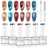 Nicedeco 6PCS 5ml Glassy Transparent Brown Magnetic Cat Eye Gel Polish Kit with Magnet – Glossy Crystal Liquid Effect, Reflective Translucent Jelly UV Nail Polish, Long Lasting for Salon & DIY58