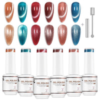 Nicedeco 6PCS 5ml Glassy Transparent Brown Magnetic Cat Eye Gel Polish Kit with Magnet – Glossy Crystal Liquid Effect, Reflective Translucent Jelly UV Nail Polish, Long Lasting for Salon & DIY58