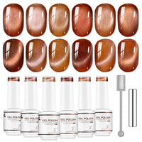 Nicedeco Fine Magnetic Cat Eye Gel Nail Polish Set, 6 Colors 5ML Holographic UV LED Glitter Red Brown Soak off Nail Polish with Magnet Nail Art DIY Salon For Women Kit 6-68