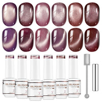 Nicedeco Fine Magnetic Cat Eye Gel Nail Polish Set, 6 Colors 5ML Holographic UV LED Glitter Purple Soak off Nail Polish with Magnet Nail Art DIY Salon For Women Kit 6-69