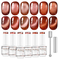 Nicedeco Fine Magnetic Cat Eye Gel Nail Polish Set, 6 Colors 5ML Holographic UV LED Glitter Red Brown Magenta Soak off Nail Polish with Magnet Nail Art DIY Salon For Women Kit 6-70