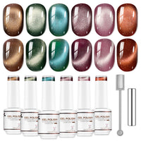 Nicedeco Fine Magnetic Cat Eye Gel Nail Polish Set, 6 Colors 5ML Holographic UV LED Glitter Blue Purple Red Taupe Soak off Nail Polish with Magnet Nail Art DIY Salon For Women Kit 6-72