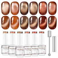 Nicedeco Fine Magnetic Cat Eye Gel Nail Polish Set, 6 Colors 5ML Holographic UV LED Glitter Red Brown Taupe Soak off Nail Polish with Magnet Nail Art DIY Salon For Women Kit 6-73