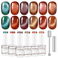 Nicedeco Fine Magnetic Cat Eye Gel Nail Polish Set, 6 Colors 5ML Holographic UV LED Glitter Blue Purple Red Brown Soak off Nail Polish with Magnet Nail Art DIY Salon For Women Kit 6-74