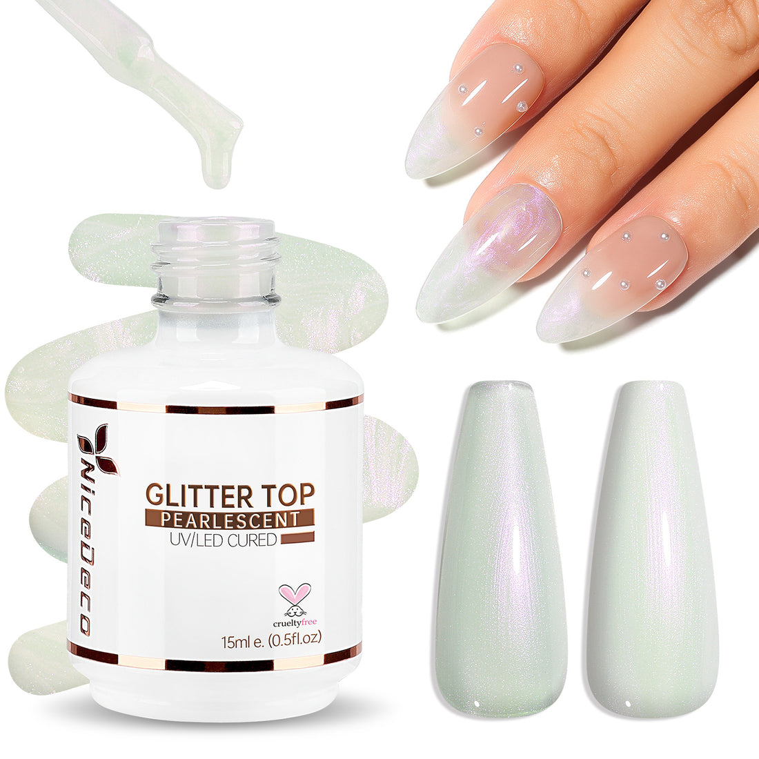 Nicedeco Gel Nail Polish Pearlescent Glitter Gel Top Coat 011