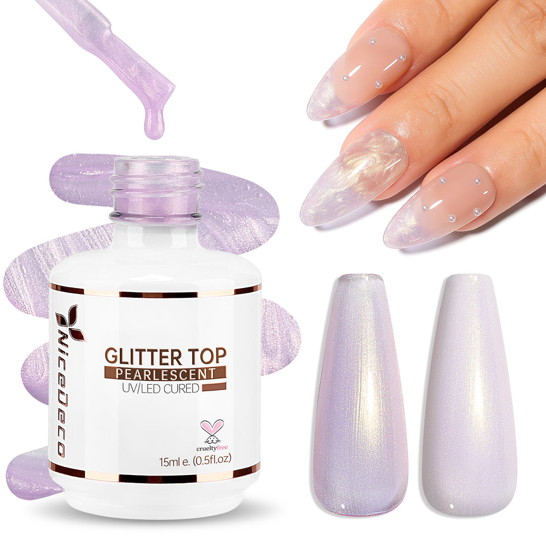 Nicedeco Gel Nail Polish Pearlescent Glitter Gel Top Coat 013
