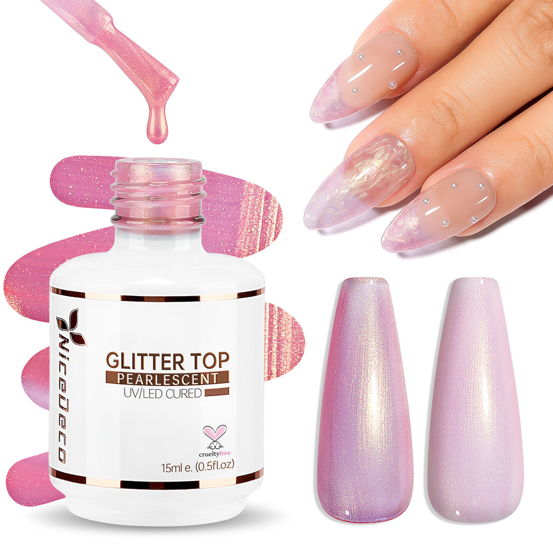 Nicedeco Gel Nail Polish Pearlescent Glitter Gel Top Coat 015