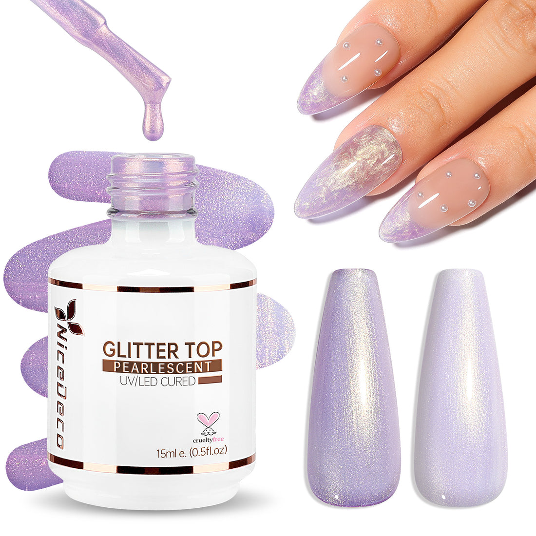 Nicedeco Gel Nail Polish Pearlescent Glitter Gel Top Coat 016