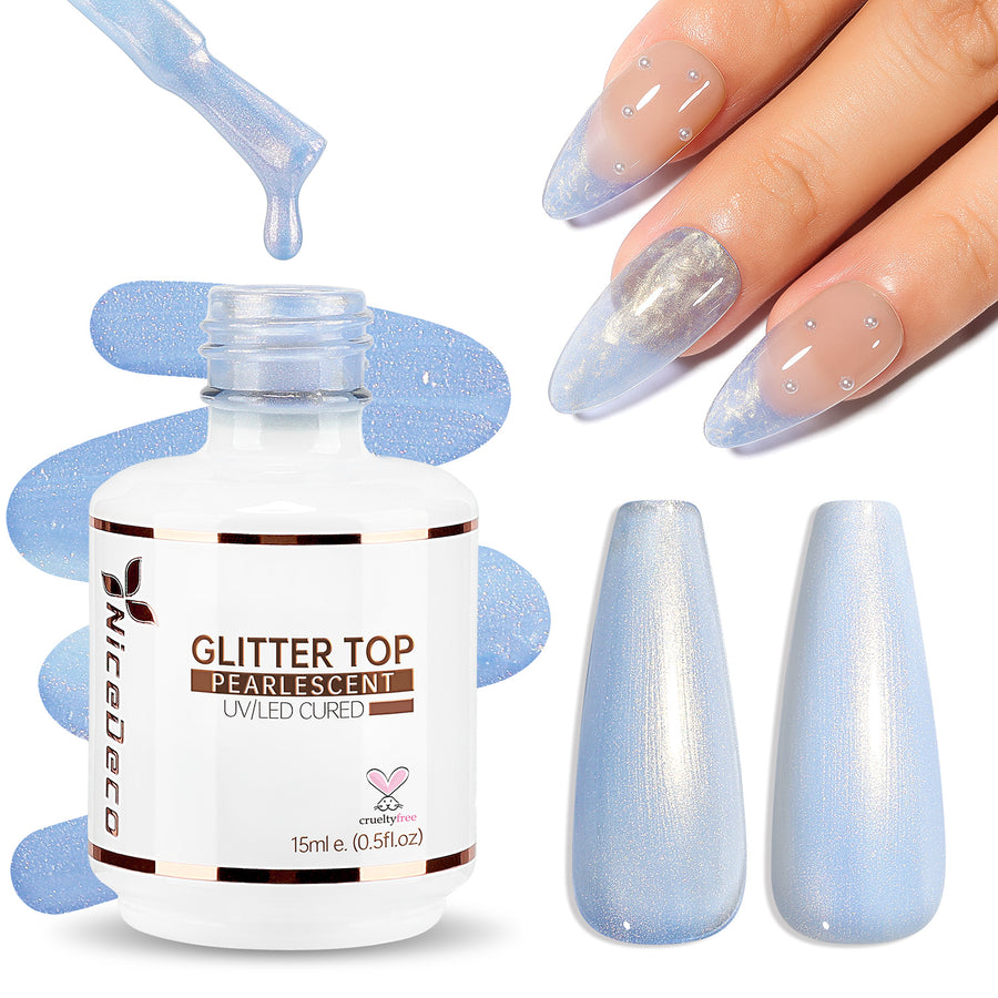 Nicedeco Gel Nail Polish Pearlescent Glitter Gel Top Coat 017