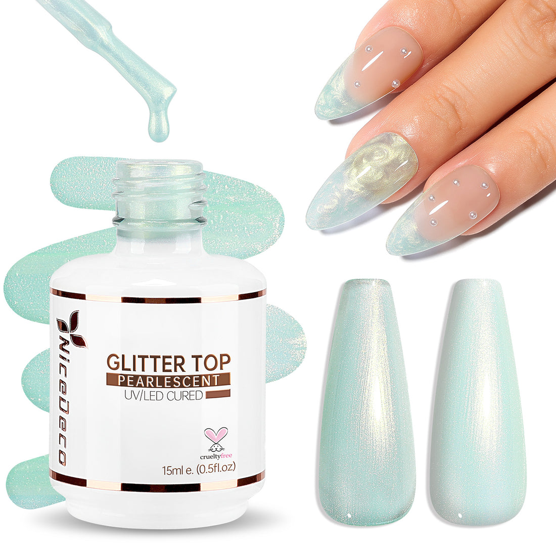 Nicedeco Gel Nail Polish Pearlescent Glitter Gel Top Coat 019