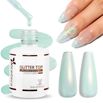 Nicedeco Gel Nail Polish Pearlescent Glitter Gel Top Coat 019