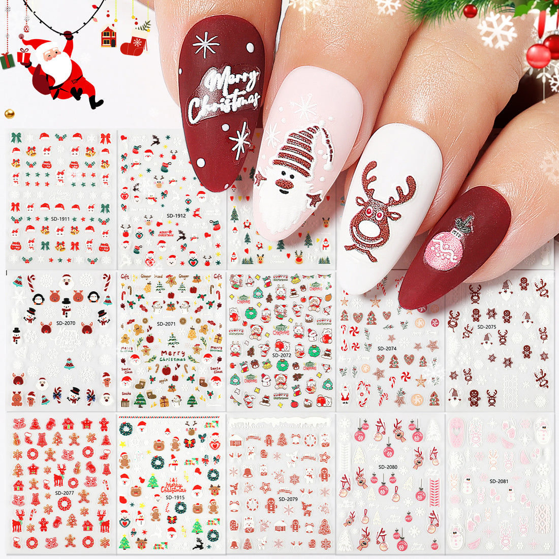 Nicedeco 15 Sheets Christmas Nail Art Stickers 005