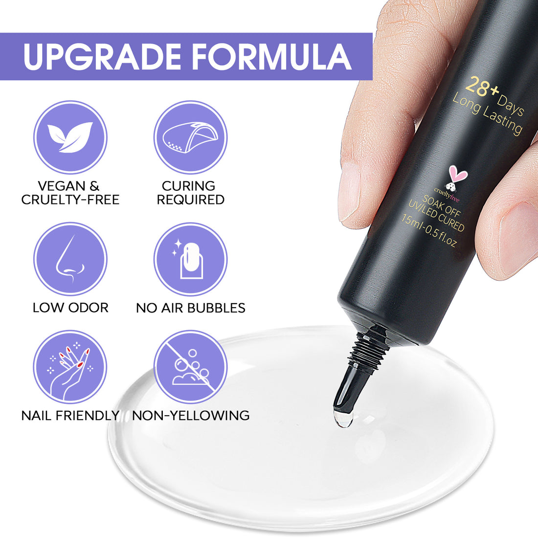 Nicedeco Hema Free Nail Glue Gel for Acrylic Nails Fake Nail Tips 15ML, Cruelty Free, Vegan, Long-Lasting, Led Lamp Required