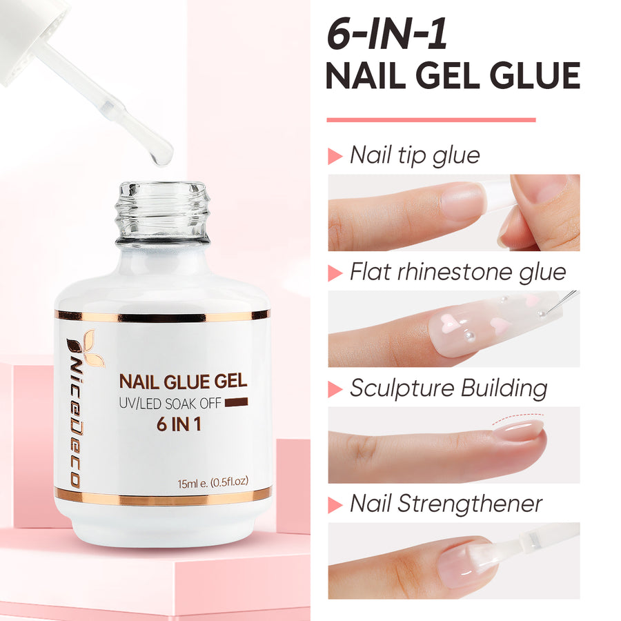 NiceDeco HEMA-free Gel Polish Set -  Base Coat + Top Coat + Nail Glue