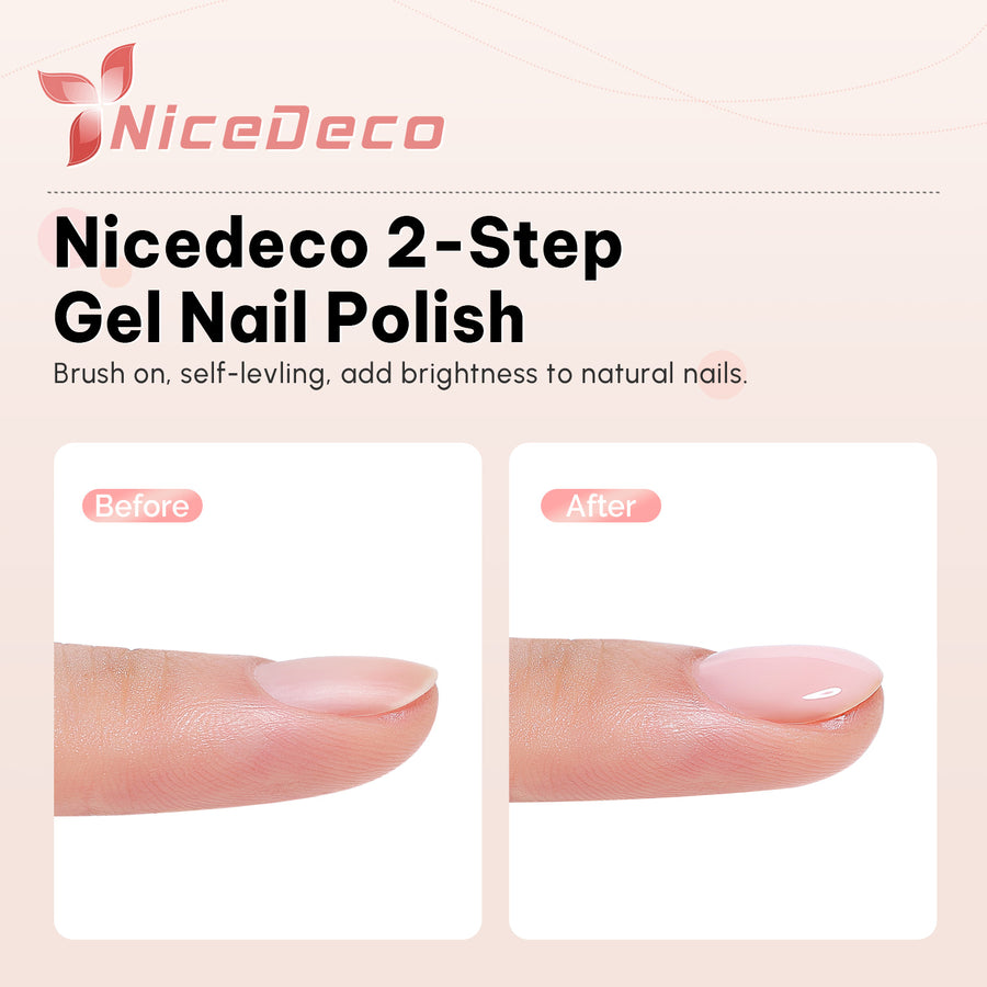 Nicedeco 2-Step Gel Nail Polish, Hema Free, Cruelty Free, High Gloss Long Lasting Soak Off LED U V Gel Polish 6 Pcs 5ml Kit 48