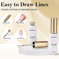 Nicedeco Gel Polish Nail Art Liner Gel 2 Colors, Hema Free, Cruelty Free, Vegan, Metallic Nail Design for Chrome French