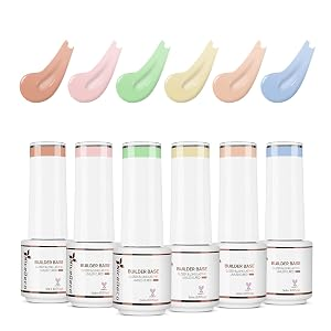 Nicedeco 8 in 1 Builder Base Strengthening Gel, 6x5ml UV/LED Clear Building Nail Gel in a Bottle,for Nails Tips & Extensions, Gel Polish Nail Repair Nail Strengthen NSET6-75