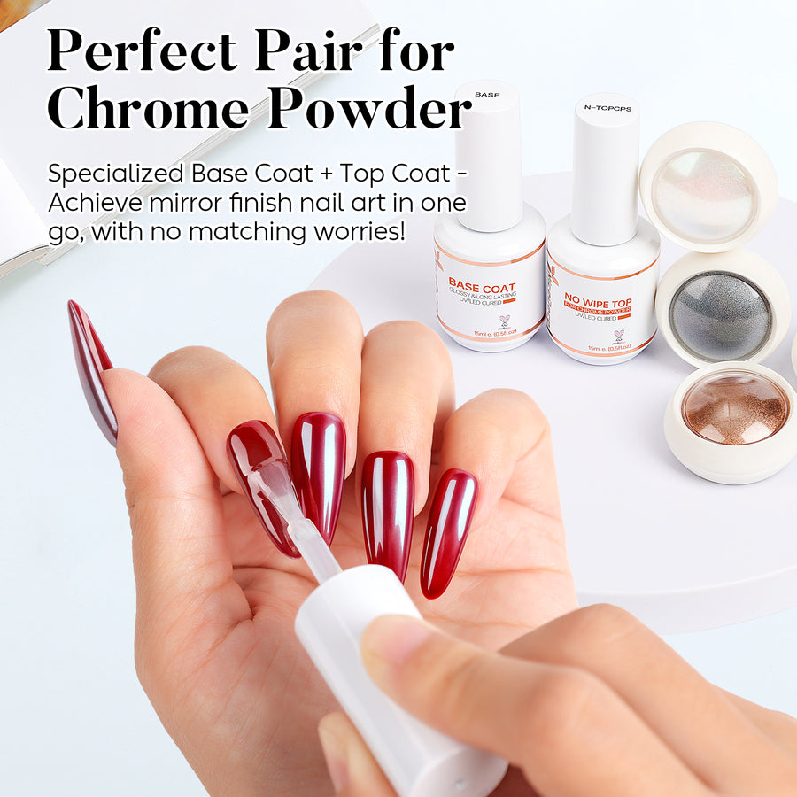 Nicedeco Gel Top Coat Base Coat Kit for Chrome Nail Powder