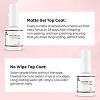 Nicedeco Gel Polish No Wipe Top Coat Matte Top Set, Hema Free, Cruelty Free, Vegan, 2PCS 15ML for Gel Nail Polish Shine Finish and Long Lasting