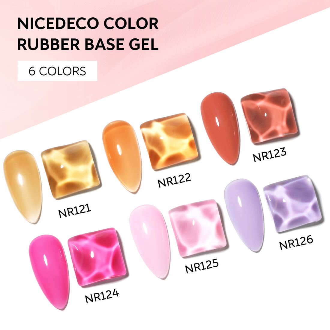 Nicedeco 4 In 1 Rubber Base Gel Set For Nails, Hema Free Sheer Color Gel Nail Polish UV LED,Elastic Rubber Nail Strengthen Enhance Base Coat 6pcs x 5ml-Kit 66