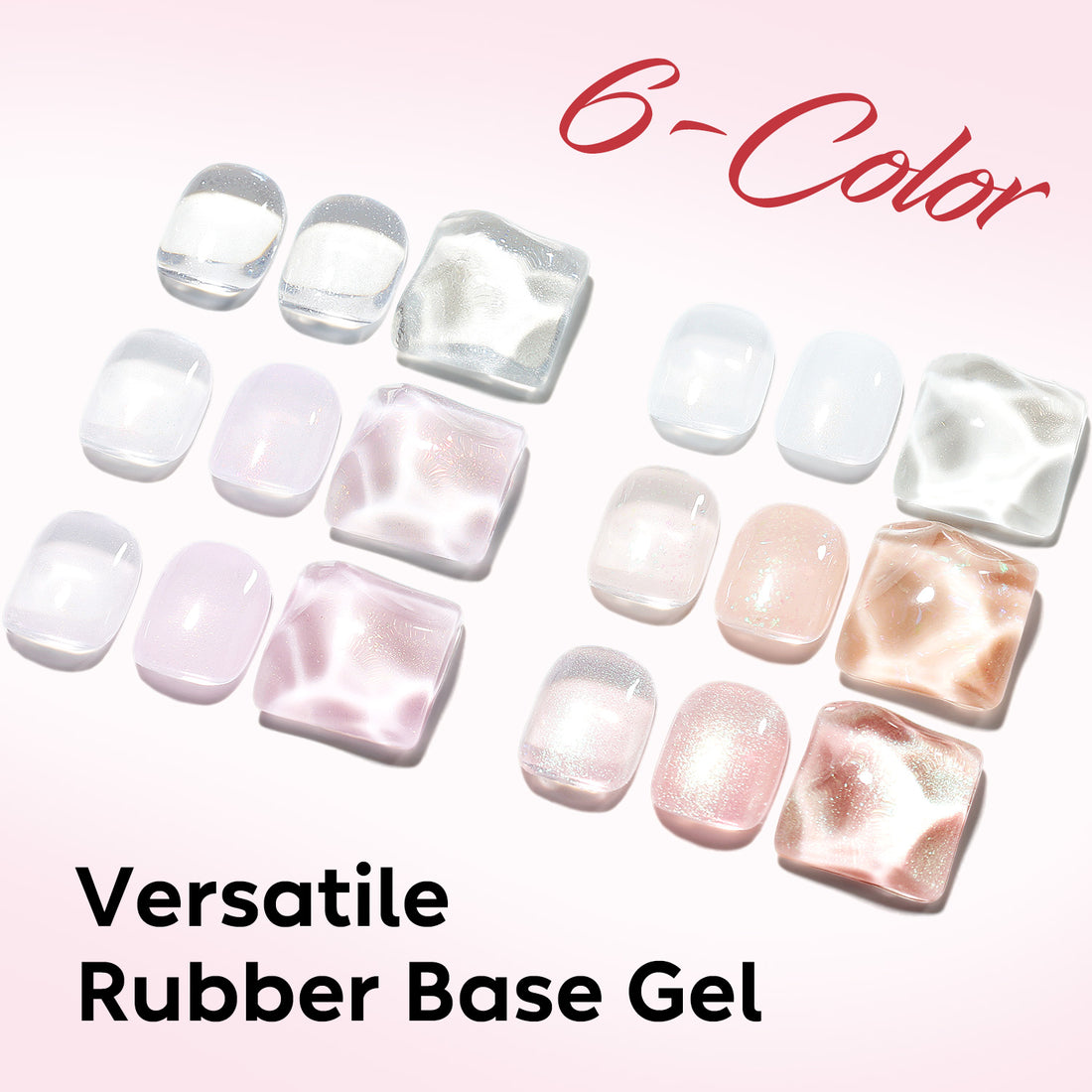 Nicedeco 6x5ml Hema-Free Glitter Rubber Base Gel Set, Nude Sheer White Pink689