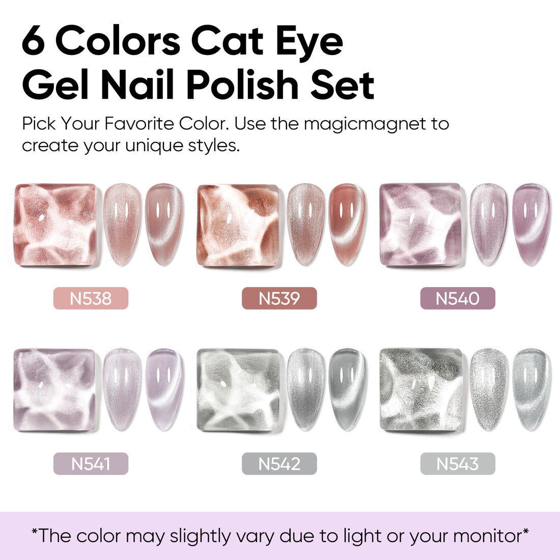 Nicedeco 6PCS 5ml Glassy Transparent Pink Magnetic Cat Eye Gel Polish Kit of with Magnet – Glossy Crystal Liquid Effect, Reflective Translucent Jelly UV Nail Polish, Long Lasting for Salon & DIY56