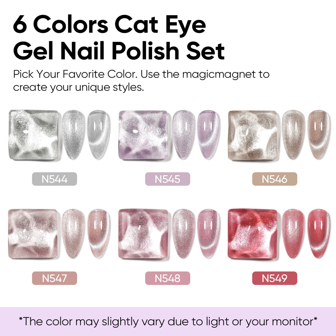 Nicedeco 6PCS 5ml Transparent Pink Magnetic Cat Eye Gel Polish Kit with Magnet – Glossy Crystal Liquid Effect, Reflective Translucent Jelly UV Nail Polish, Long Lasting for Salon & DIY57