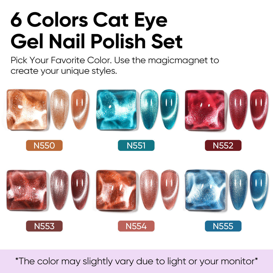 Nicedeco 6PCS 5ml Glassy Transparent Brown Magnetic Cat Eye Gel Polish Kit with Magnet – Glossy Crystal Liquid Effect, Reflective Translucent Jelly UV Nail Polish, Long Lasting for Salon & DIY58