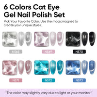 Nicedeco 6PCS 5ml Transparent Magnetic Cat Eye Gel Polish Kit with Magnet – Glossy Crystal Liquid Effect, Reflective Translucent Jelly UV Nail Polish, Long Lasting for Salon & DIY61